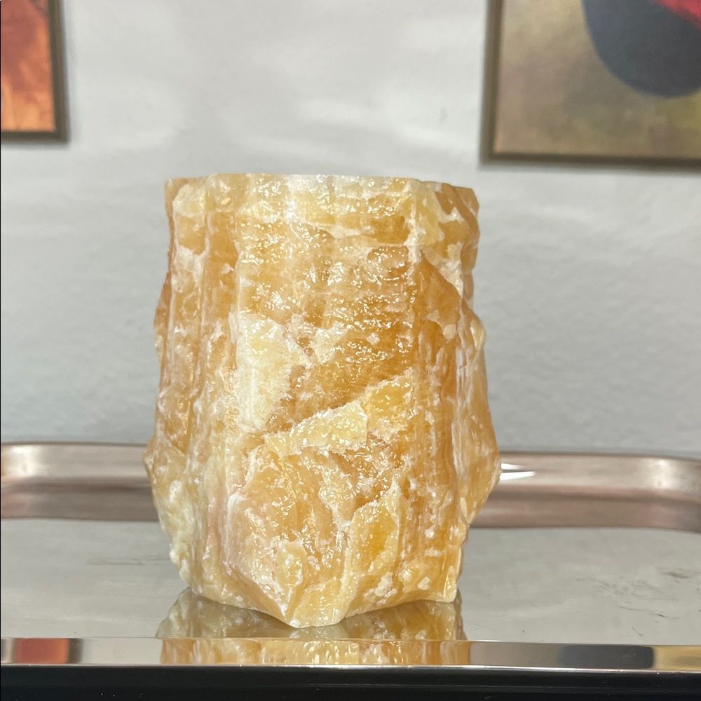 Hand Chiseled Honeycomb Calcite Stone Candle Holder